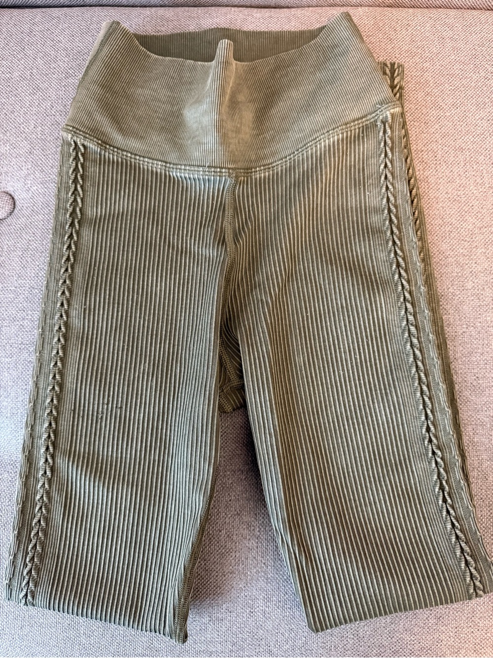 Aerie Offline Olive Green Ribbed Leggings with Side Braid